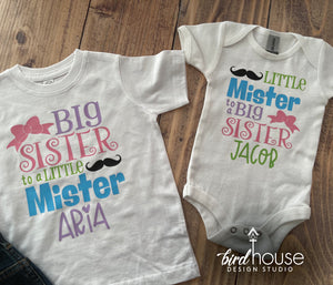 Little Sister Little Mister Shirt, Cute Newborn Siblings Tee