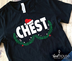 Chest Shirts, Funny Couples Christmas Graphic Tees, Nuts, Pajamas, Cute Tinsel tits boobs