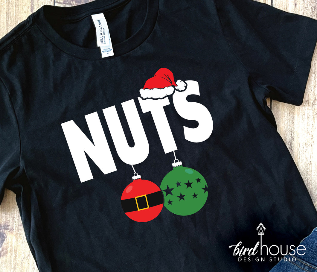 Nuts Shirts, Funny Couples Christmas Graphic Tees, Chest, Tits, Balls, Santa Hat, Cute pajama shirts for adult parties
