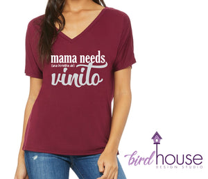 Mama Needs Vinito, Cute and funny Shirt for Wine Lovers, una botella