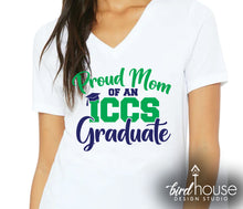 Load image into Gallery viewer, Proud Mom of an ICCS Graduate Shirt, Script, Pick any Two School Colors