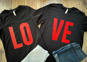 Cute LOVE Matching Couples Valentine's Day Shirt, LO Matching Tees
