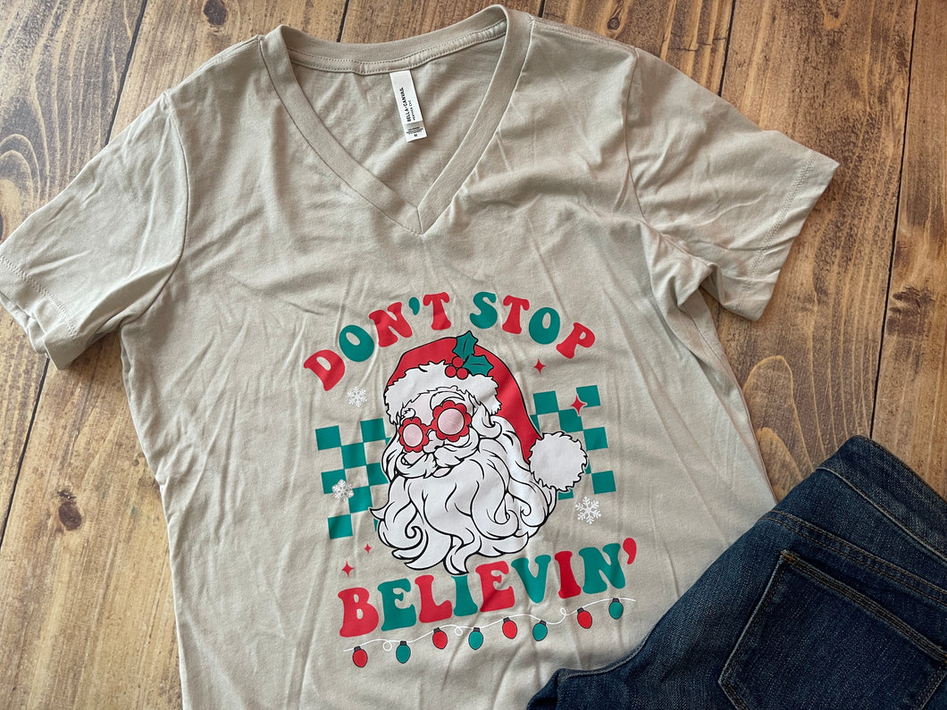 Don't Stop Believing Santa Shirt - Ready to Ship
