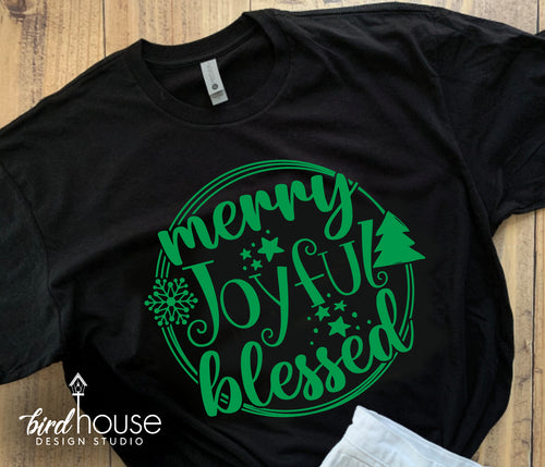 Merry Joyful Blessed Christmas Shirt, Pick Any 1 Color, Cute Family Matching Pjs Pajamas