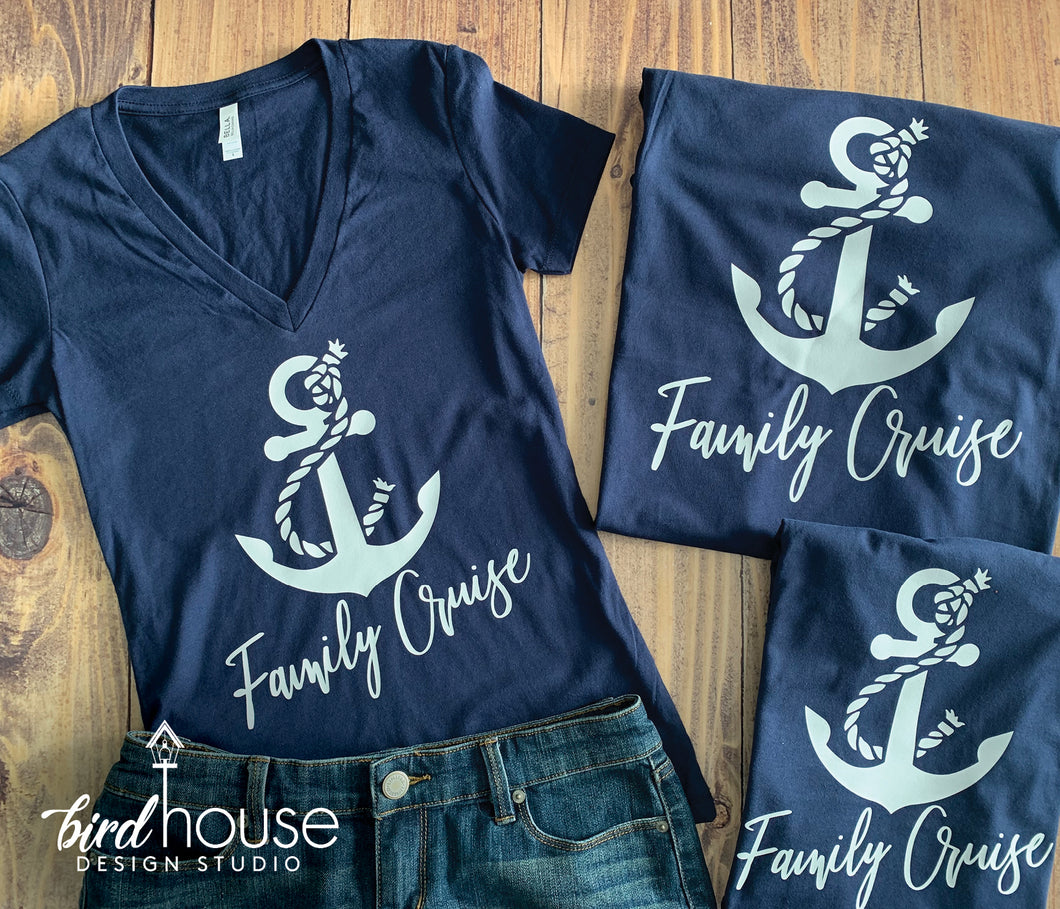 Family Cruise Shirt with Anchor, Script Personalized matching group cruising shirts