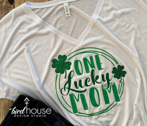 One Lucky MOM Shirt, Mama, Girl, Boy, Cute St. Patricks Day Tee, Matte or Glitter