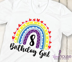 Rainbow Birthday Girl Shirt, Cute Boho Tee, Personalized, Any Color Combination 