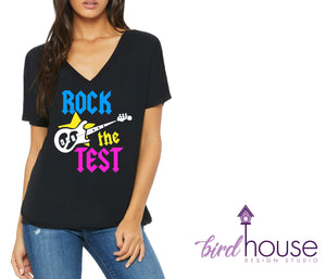 Rock the Test, Teacher Shirt for FSA School, Guitar Colorful, Customize to your School's Colors