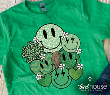 Load image into Gallery viewer, Retro Smiley Face Shirt, Cute St. Patricks day Graphic Tee