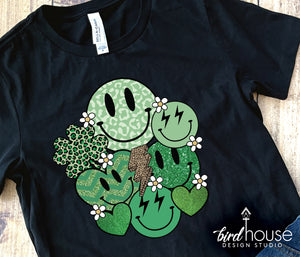 Retro Smiley Face Shirt, Cute St. Patricks day Graphic Tee