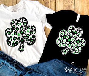Clover Leopard Print Shirt, Cute St. Patricks day Graphic Tee