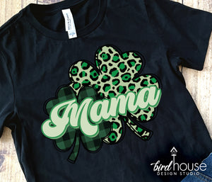Mama Clover Leopard Print Shirt, Cute St. Patricks day Graphic Tee