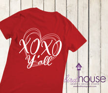 Load image into Gallery viewer, XOXO y&#39;all with Hearts, Cute Valentines Day Shirt, Pick any Colors, Matte or Glitter, Personalized