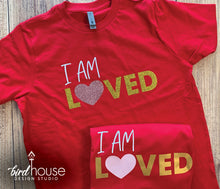 Load image into Gallery viewer, XOXO Heart, Cute shirts for Valentines Day School Dress Down, I Am Loved, Gliiter Boys or Girls