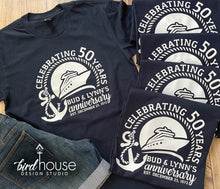 Load image into Gallery viewer, Anniversary Cruise Group Shirt, Celebrating Years Tees, Personalized, Any Color, Customized matching crew graphic tees, bella shirts