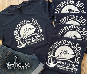 Anniversary Cruise Group Shirt, Celebrating Years Tees, Personalized, Any Color, Customized matching crew graphic tees, bella shirts