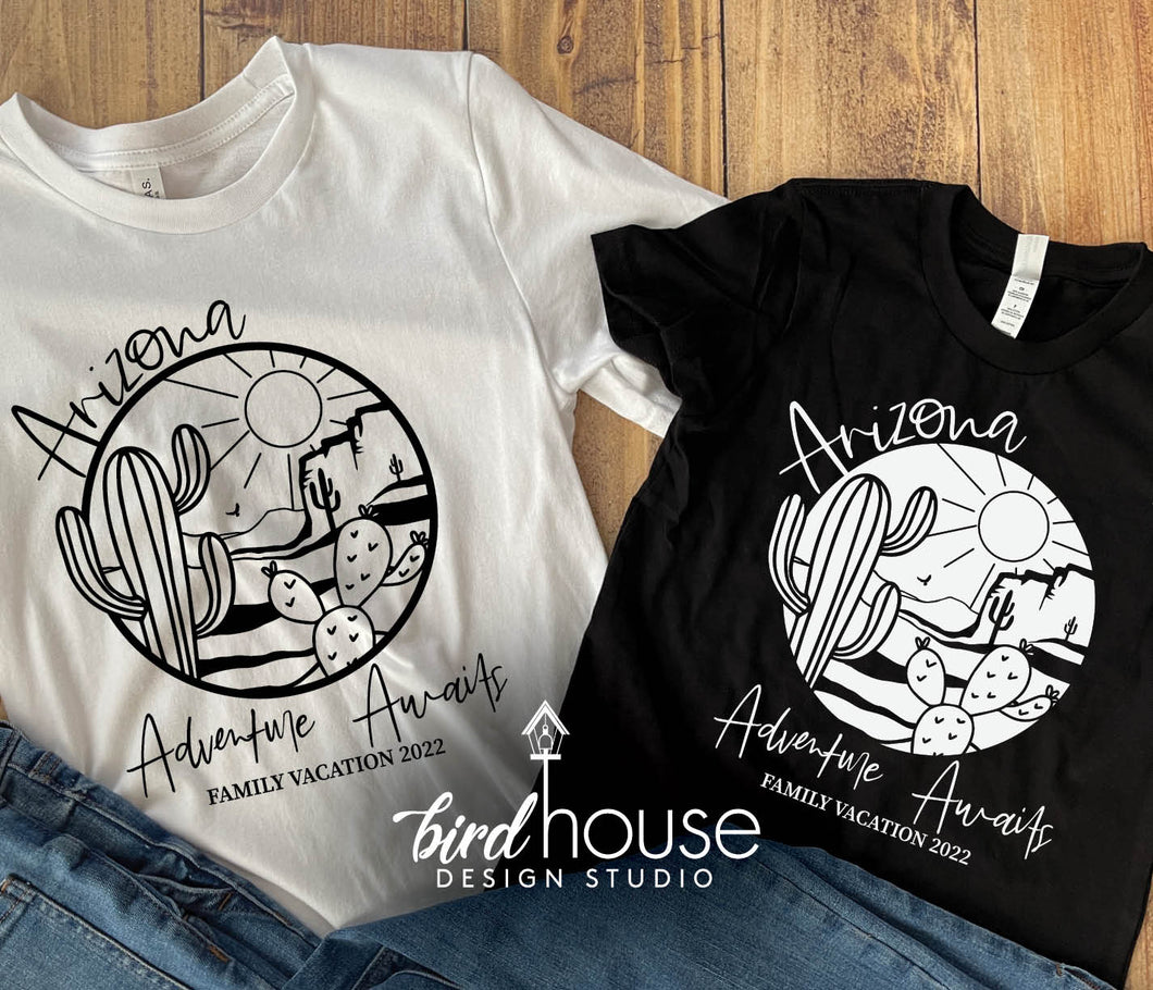 Arizona Family Vacation Shirt, Adventure Awaits, Personalized ANY TEXT –  Birdhouse Design Studio, LLC