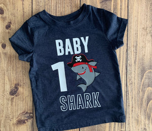 Pirate Shark Birthday Boy Shirt family matching graphic tees party beach