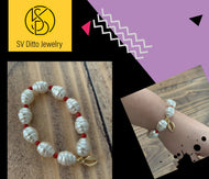 Gold Plated Shell with Red Beads Bracelet by SD Vitto Jewelry