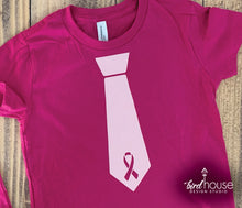 Load image into Gallery viewer, Breast Cancer Awareness Tie Shirt, Pink Ribbon Month October, Shirts for Boys