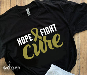 Hope Fight Cure Shirt, Childhood Cancer Awareness, Matte or Glitter Gold