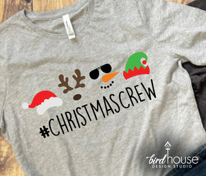 Christmas Crew Shirt, Cute Graphic Tee Santa Squad snowman elves, reindeer