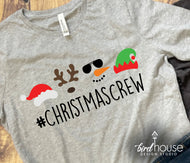 Christmas Crew Shirt, Cute Graphic Tee Santa Squad snowman elves, reindeer
