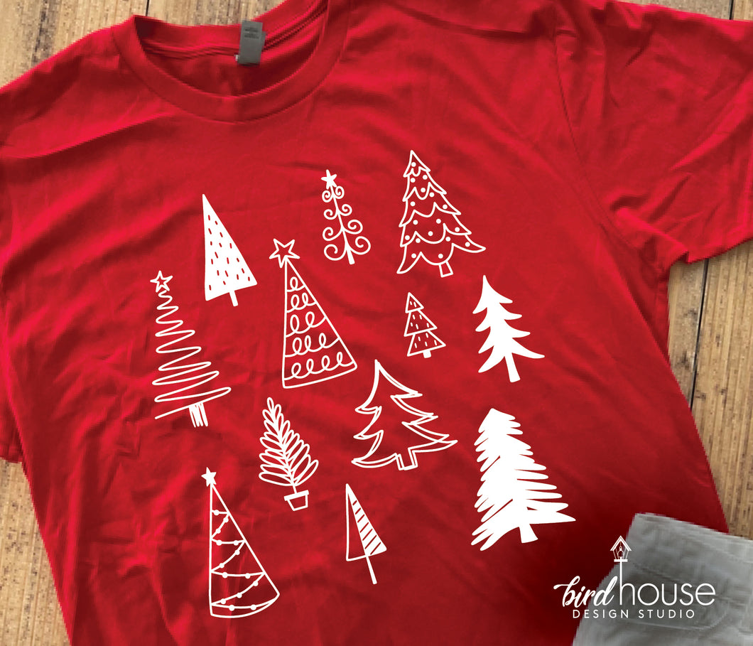 Holiday christmas Trees Cute Christmas Shirt, graphic tee for matching family pajamas and pjs custom graphic tees for friends