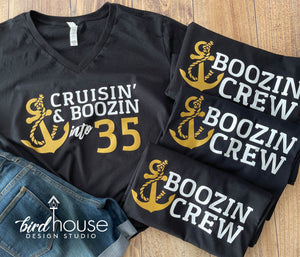 Cruisin & Boozin Birthday Crew Matching Group Cruise Shirts, graphic tees for cruising