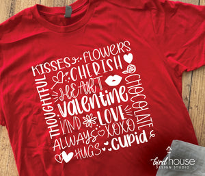 Valentines Day Words Shirt, graphic tee