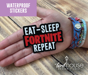 Eat Sleep Video Game Repeat, Waterproof Sticker, Water Bottles, Laptop, Gaming