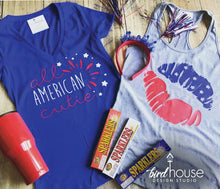Load image into Gallery viewer, Stars and Stripes Kiss Shirt, Cute July 4th Tank, Lips, Funny USA Tee, All American Cutie, Matching Group Shirts, Fireworks, Independence Day Flaf