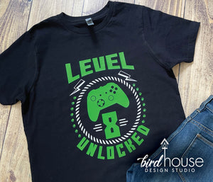 Gamer Birthday Shirt, 2 Colors, Level Unlocked
