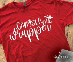 gangsta wrapper funny christmas graphic tee, Matching Family pajamas shirt, tops for pjs, mom