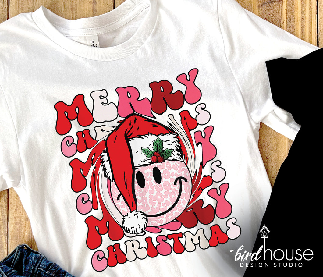 merry hapy face cute Groovy Shirt, Cute Christmas Graphic Tee, pajamas, pjs t-shirt for party
