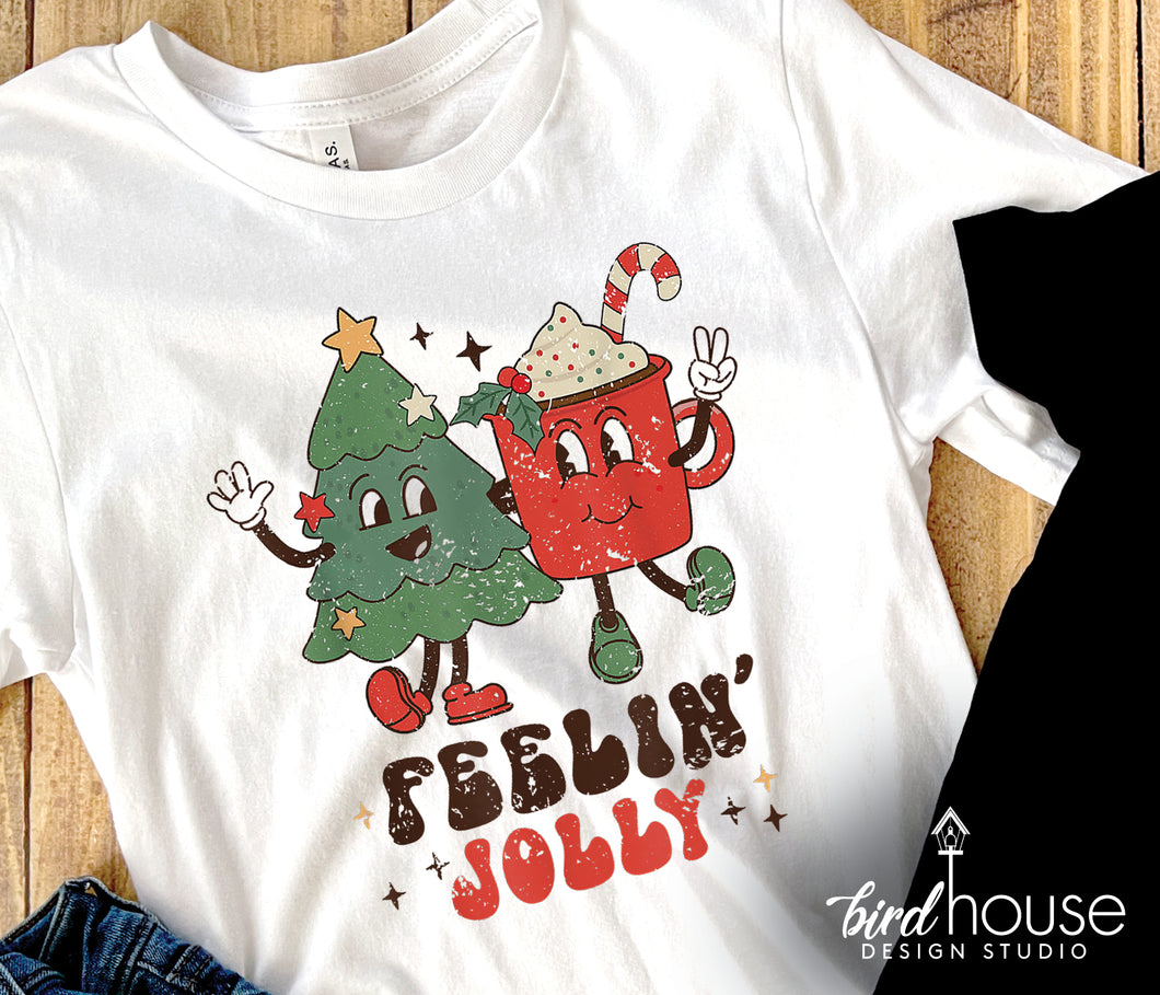 feelin jolly tree hot cocoa Shirt, Cute Christmas Graphic Tee, pajamas, pjs t-shirt for party