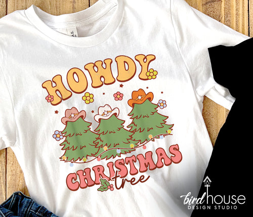 Howdy christmas tree Groovy Shirt, Cute Christmas Graphic Tee, pajamas, pjs t-shirt for party