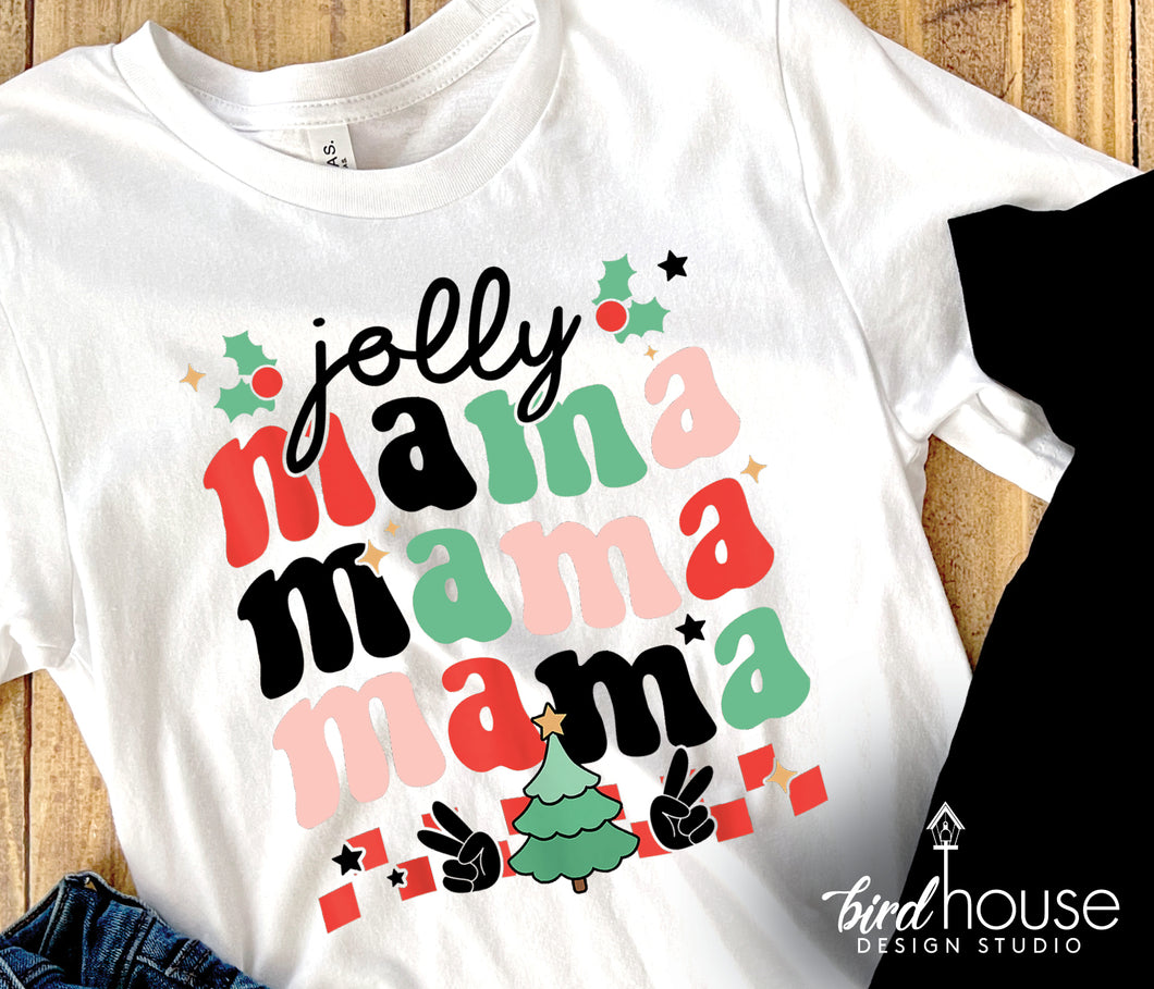 jolly mama Groovy Shirt, Cute Christmas Graphic Tee, pajamas, pjs t-shirt for party