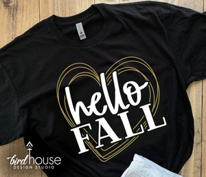 Hello Fall Heart, Cute Love Fall Thanksgiving Tee, 