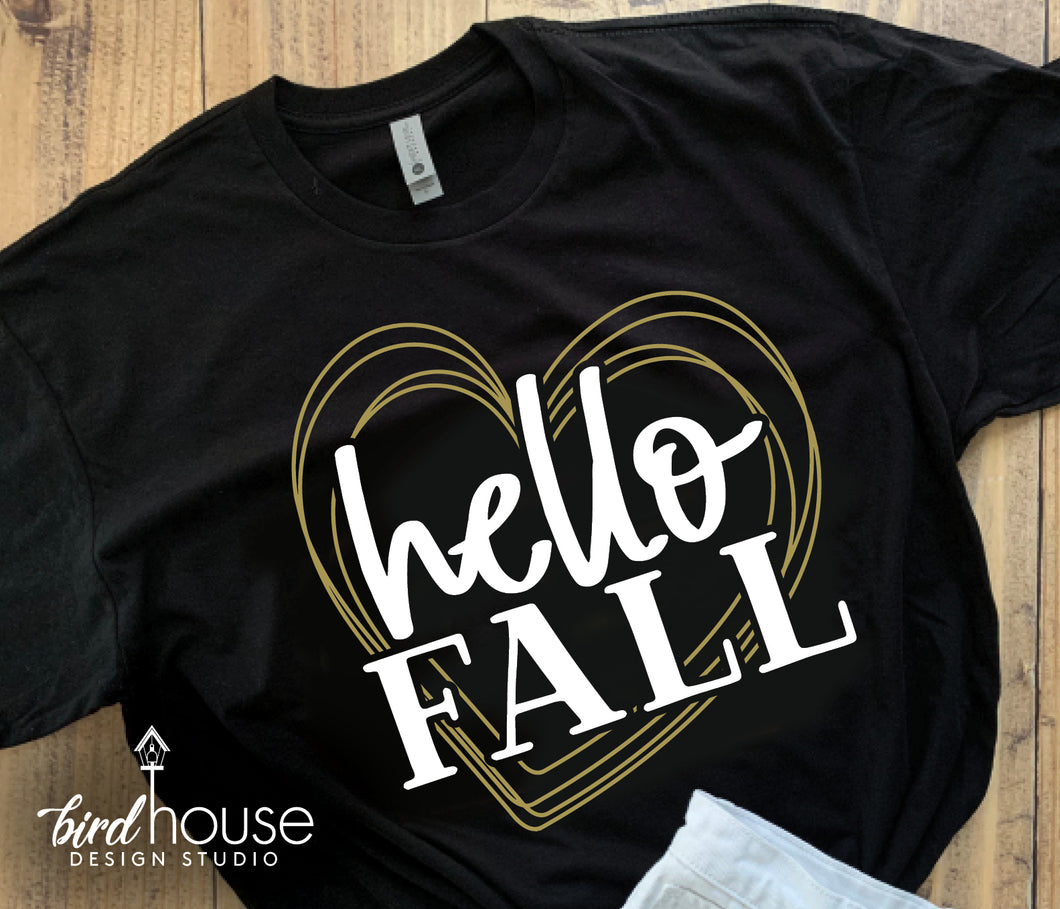 Hello Fall Heart, Cute Love Fall Thanksgiving Tee, 