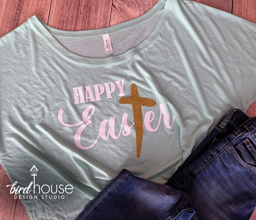 Happy Easter, Glitter Cross Religious, cute Easter Sunday Shirt, Custom Any Color