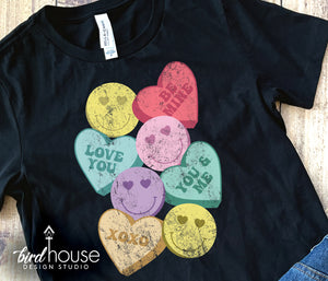 Distressed Retro Cute Conversation Hearts Valentines Day Shirt