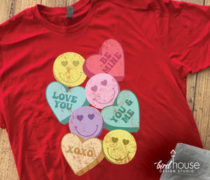 Distressed Retro Cute Conversation Hearts Valentines Day Shirt