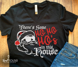 There's some Ho ho ho's in this house Shirt, Funny Santa Buffalo Print Christmas Tee, WAP Funny tees for Morning Hoes