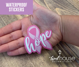 Hope Breast Cancer Awareness Pink Ribbon, Waterproof Sticker, Water Bottles, Laptop