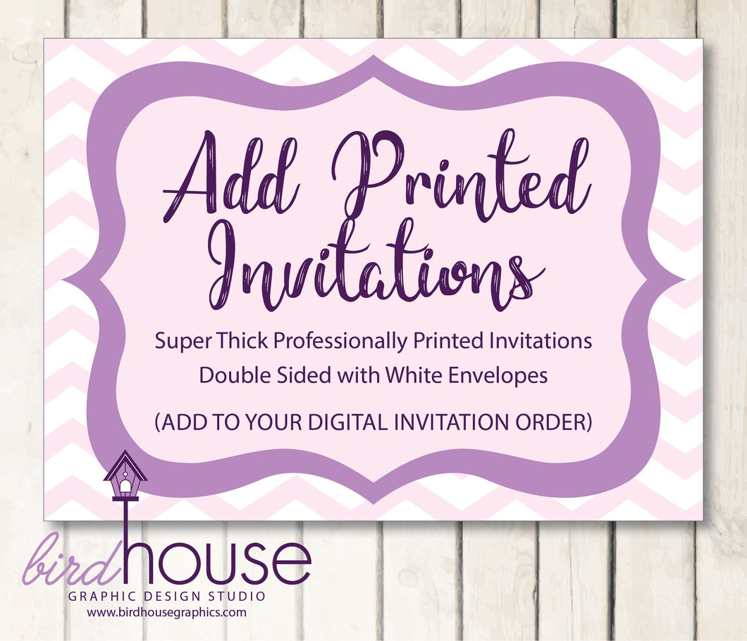Professionally Printed Invitations with Envelopes Add on Printing Print