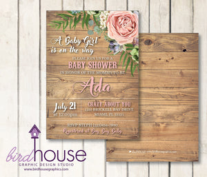 Rustic Floral Baby Shower Birthday Invitation Digital Personalized Communion Baptism