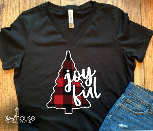 Joyful Buffalo Print Cute Matching Pjs Christmas Tree Shirt 