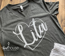 Load image into Gallery viewer, Lela Personalized Shirt with Heart Abuela, Lala, Grandma Mom Mama Mommy Custom, Personalized, Any Color