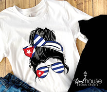 Load image into Gallery viewer, Messy Bun Cuban Mom Shirt, Any FLAG